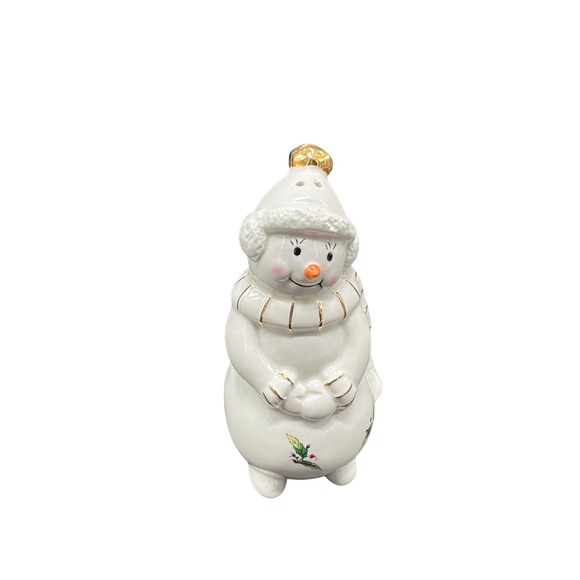 White Snowman & Woman Salt & Pepper Shakers Hugging Gold Trim - Hand Painted - Picture 2 of 6